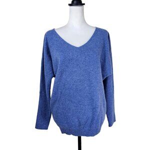 Liny Xin Womens V-Neck Superfine Merino Wool Sweater Sz M Blue Academia Preppy